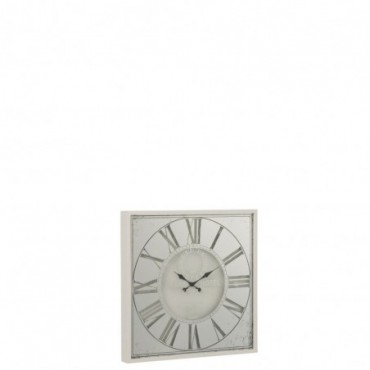Horloge carrée Chiffres Romains Miroir Métal Blanc S