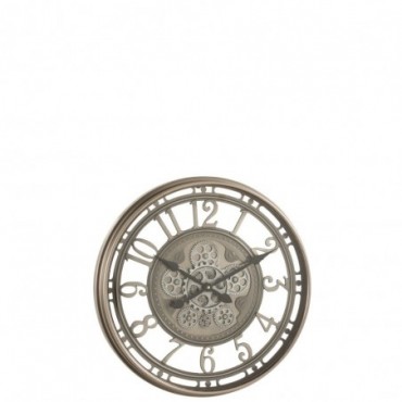 Horloge Chiffres Arabes Mecanisme Apparent Métal + Verre Antique Gris