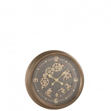 Horloge Chiffres Arabes Mecanisme Apparent Métal + Verre Antique Or