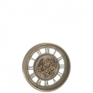 Horloge Chiffres Romains Mecanisme Apparent + Verre Antique Or-Gris