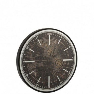 Horloge Mappemonde bois Antique Or-Noir L