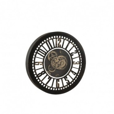 Horloge ronde Mecanisme Apparent Miroir Antique Noir-Or