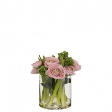 Renoncule Dans Vase Plastique Verre Rose-Vert L