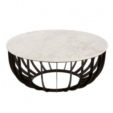 Table de Salon ronde Marbre-Métal Blanc-Noir L