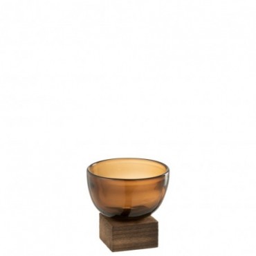 Vase + Pied L Verre-Bois Marron S