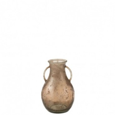Vase Bottle With 2Handle Glass Brown