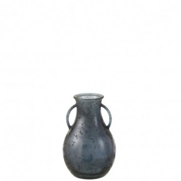 Vase Bottle With 2Handle Glass Grey-Blue