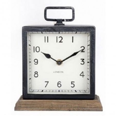 Horloge en métal avec base en bois