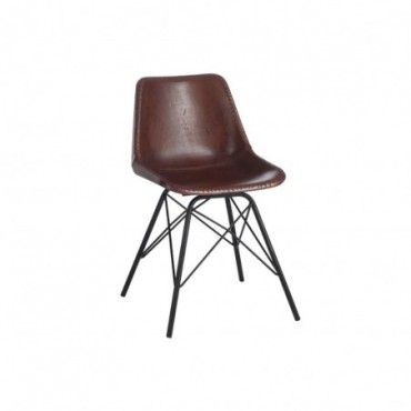 Chaise loft cuir/metal marron fonce/noir