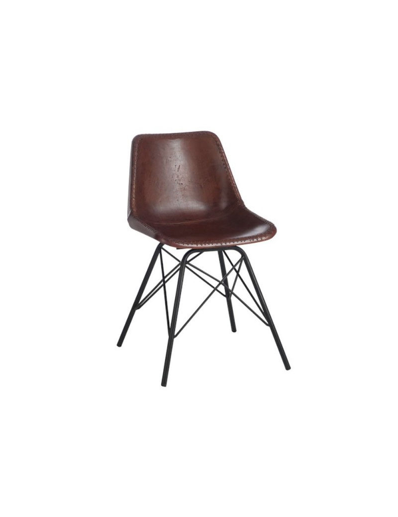 Chaise loft cuir metal marron fonce noir