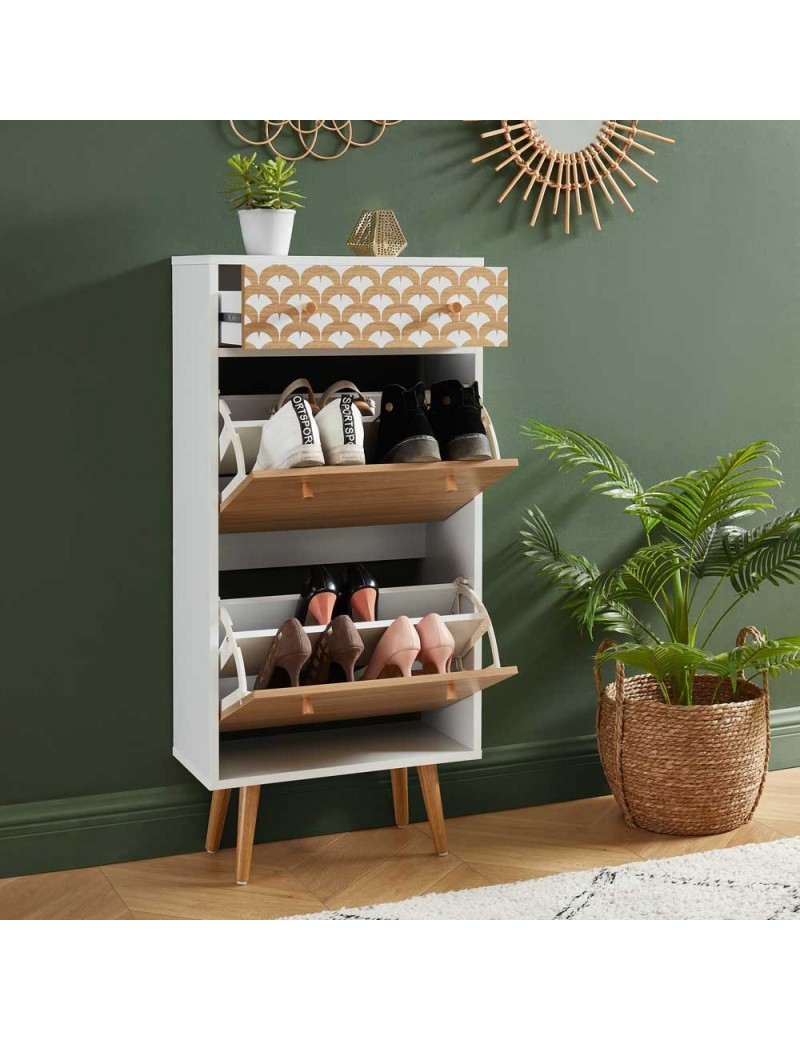 Meuble à chaussures scandinave à imprimés 1 tiroir 2 portes L50cm
