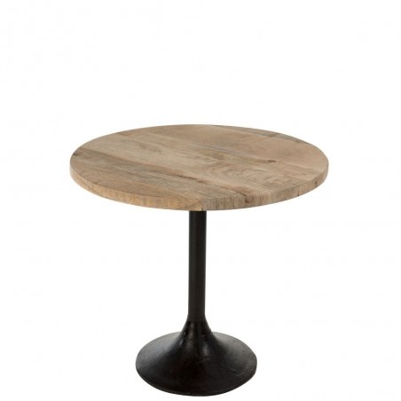 Table bar rond bois metal naturel noir
