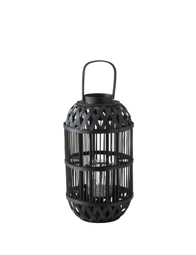 Lanterne Cylindrique Bambou Noir Large