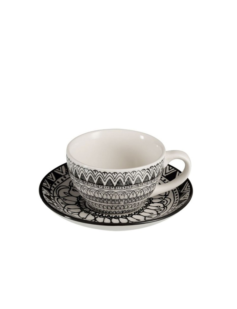 Tasse a cafe sous-tasse monochrome boho ceramique noir blanc