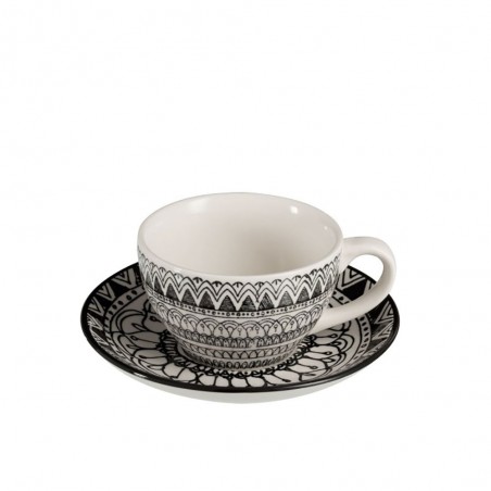 Tasse a cafe sous-tasse monochrome boho ceramique noir blanc