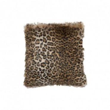 Coussin imitation fourrure leopard noir marron