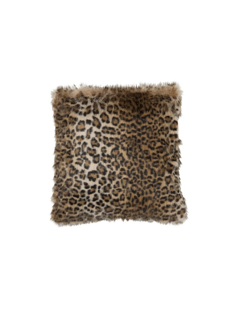 Coussin imitation fourrure leopard noir marron