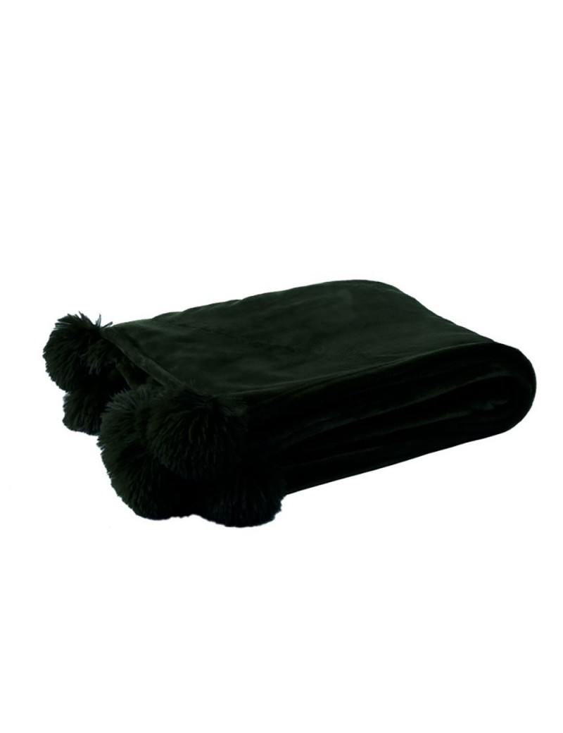 Plaid pompon polyester noir
