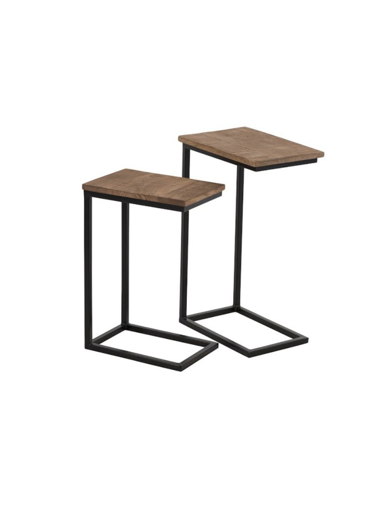 Set de 2 tables gigognes rectangulaire metal bois noir naturel