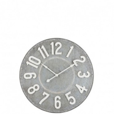 Horloge ronde chiffres metal gris/blanc large