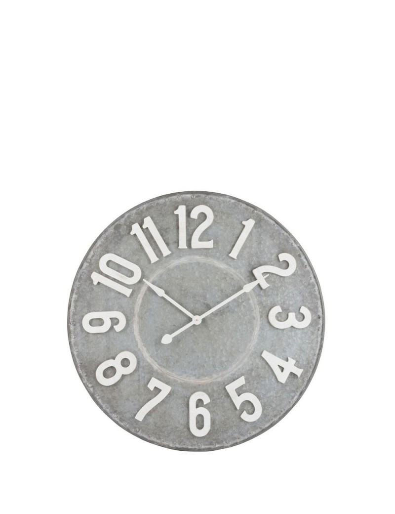 Horloge ronde chiffres metal gris blanc large