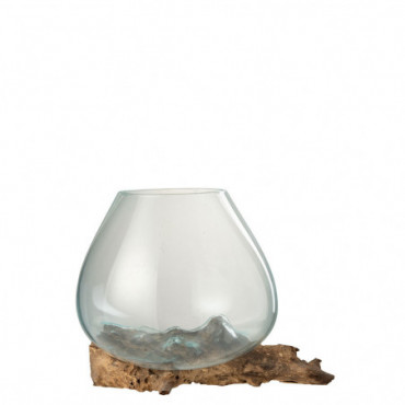 Vase Sur Pied Gamal Bois/Verre Recycle Naturel/Transparent Extra Large