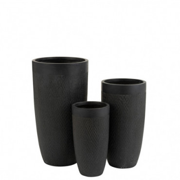 Set 3 Vases Ronds Hauts Argile Noir
