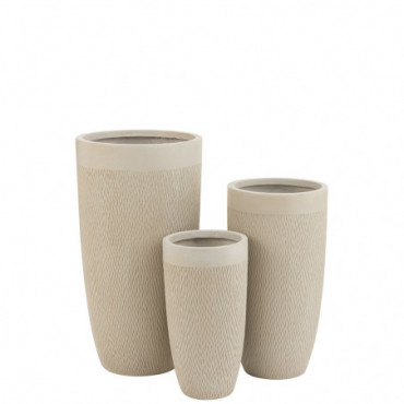 Set 3 Vases Ronds Hauts Argile Beige