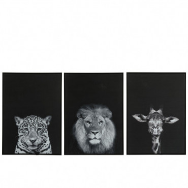 Cadre Leopard/Girafe/Lion Bois/Papier Noir/Blanc Assortiment De 3
