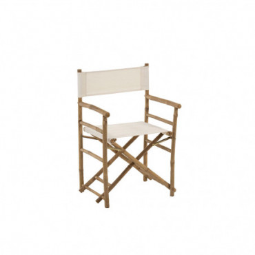 Chaise De Regisseur Pliable Bambou+Textile Naturel/Blanc