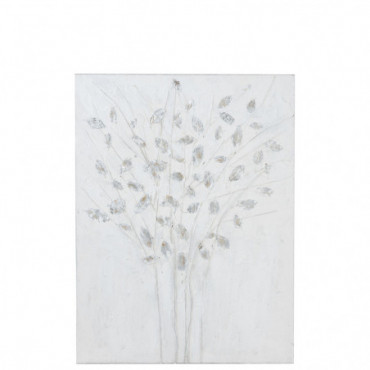 Peinture Branches Canevas/Bois Blanc/Argent