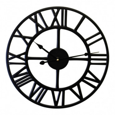 Horloge murale chiffre romain en métal noir diamètre 39cm