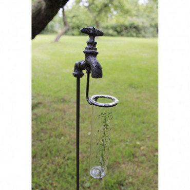 Pluviomètre de jardin en fonte et verre avec robinet extérieur