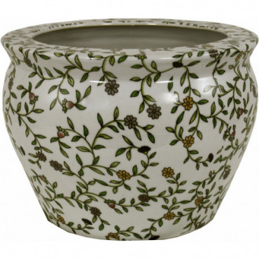Pot en céramique floral vert et blanc vintage