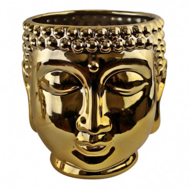Pot tête de bouddha en céramique dorée 20cm