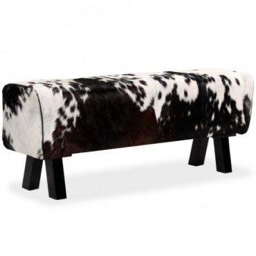 Banc en cuir véritable de chèvre Blanc Noir 120x30x45cm