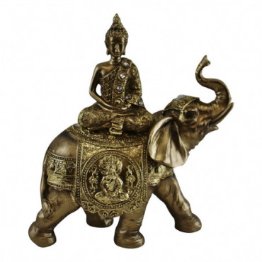 Statue de bouddha sur éléphant orné de bijoux 24 cm