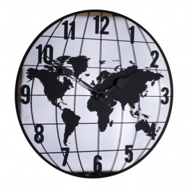 Horloge miroir avec carte du monde design 30cm
