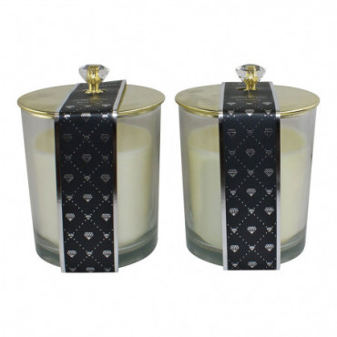 Pots à bougies en verre avec couvercles lot de 2 style diamant...