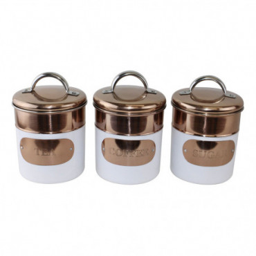 Boîtes à thé café et sucre design en cuivre et métal blanc lot de 3