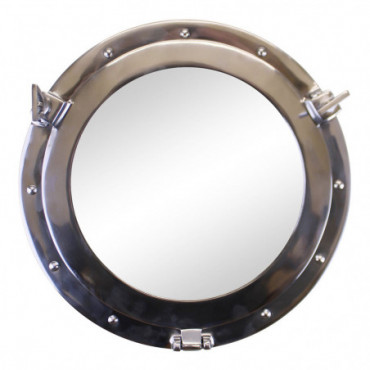 Miroir hublot en métal argenté 40 cm