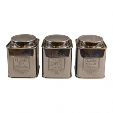 Boîtes de stockage de thé de café et de sucre en métal argenté