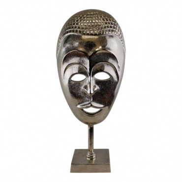 Sculpture de masque tribal en métal argenté