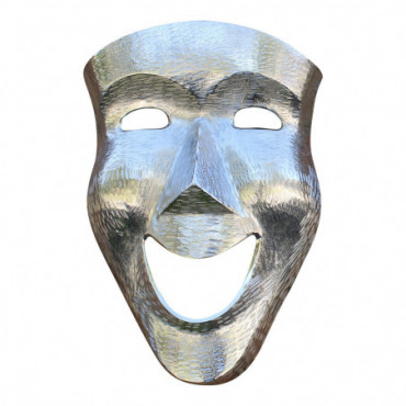 Masque décoration murale en métal argenté visage moyen