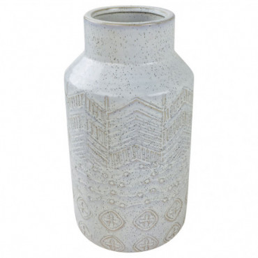 Vase en grès texturé à chevrons blanc 30 cm
