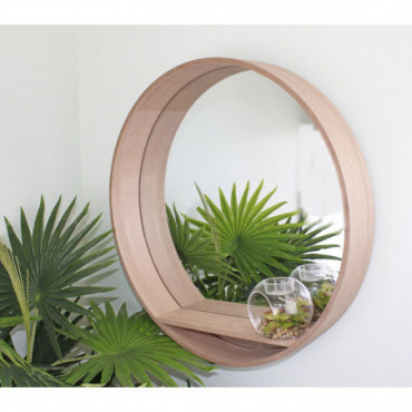Miroir avec etagère murale en bois 50cm