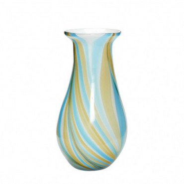 Vase Long Soufflé En Verre Bleu/Beige/Blanc