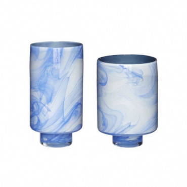 Vase Décoratif En Verre Set De 2 Blanc/Bleu