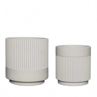 Pots En Plâtre Avec Motif Set De 2 Blanc