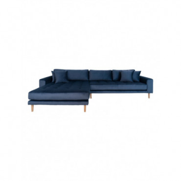 Canapé Lounge Lido En Velours Bleu Avec Coussins HN1005